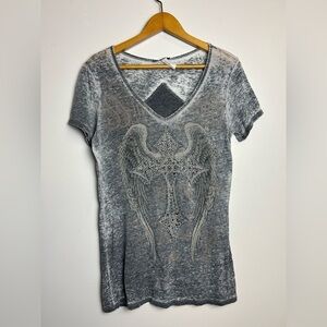 VTG goth Cotty on Top Blouse XL  Lightweight Skater Whimsigoth Cross Angel Beade